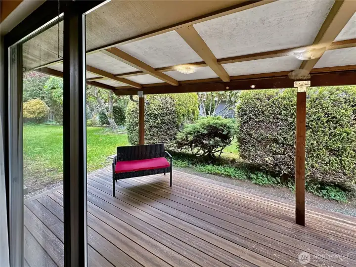 View of the covered, composite deck located just off the family room.