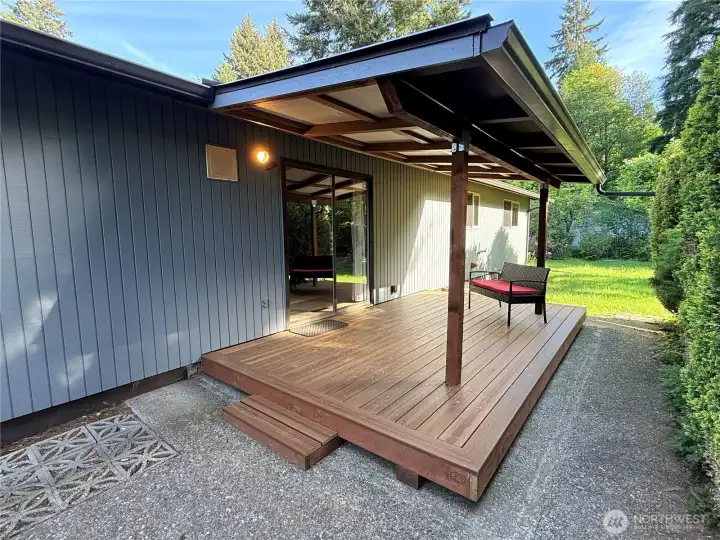 Back covered deck, just off the family room.