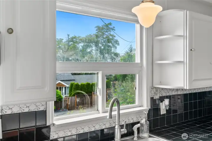Kitchen views of city skyline
