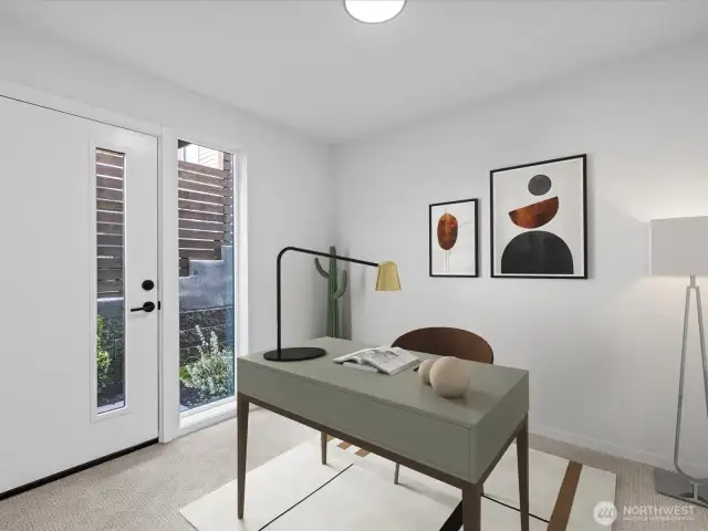 Convenient ground level bedroom also works well for office / work space
