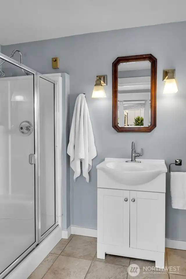 Lovely 3/4 bath on main level.
