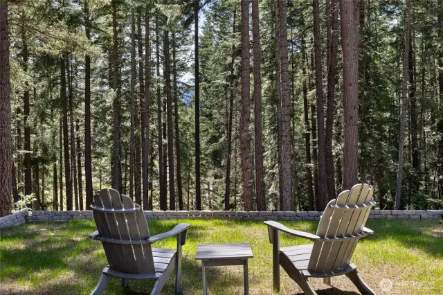 Nice level areas on the property for spending time outside around the fire or enjoying the private view.