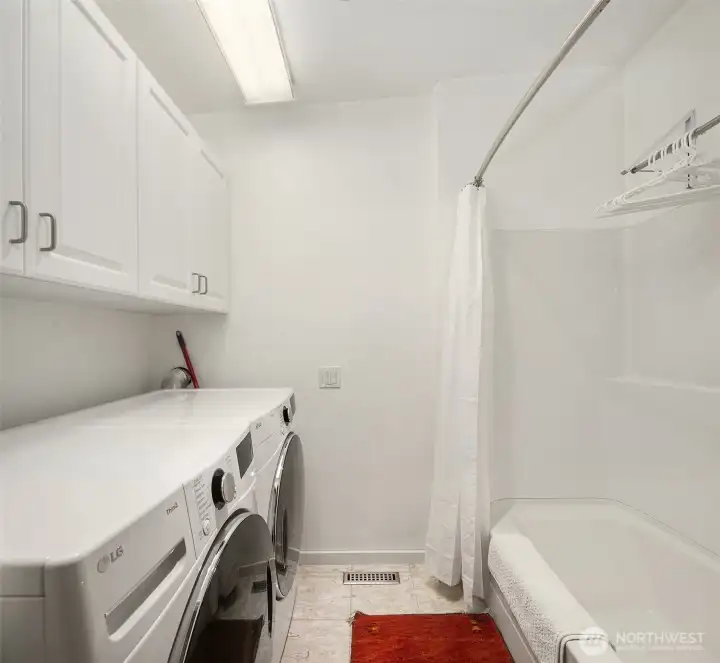Main floor laundry and bathtub