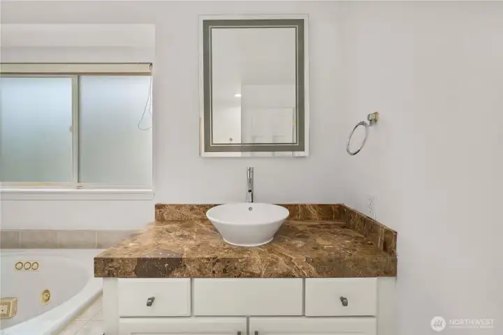Upgraded sink, facet and deluxe lighted mirrors.
