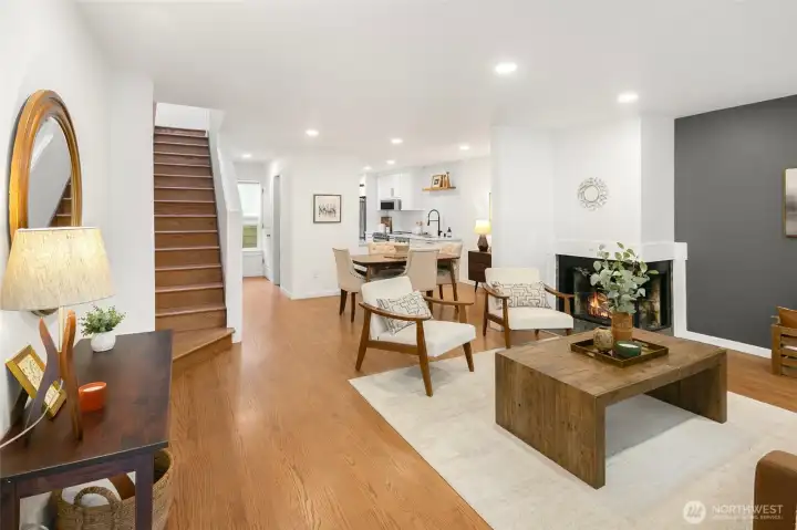 Recessed lighting has been added throughout the townhome.