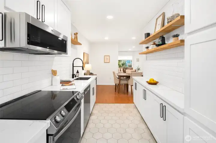 Hign end wall tile from TileBar, plus recessed lighting was added.