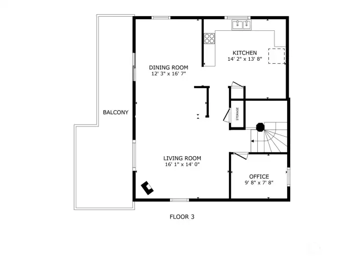 Upper level floor plan.