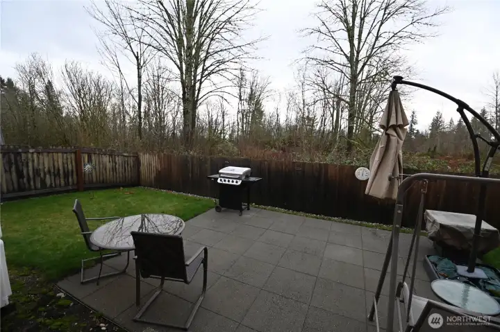 Thoughtfully updated outdoor living space featuring an entertainment patio w/ gas fireplace.