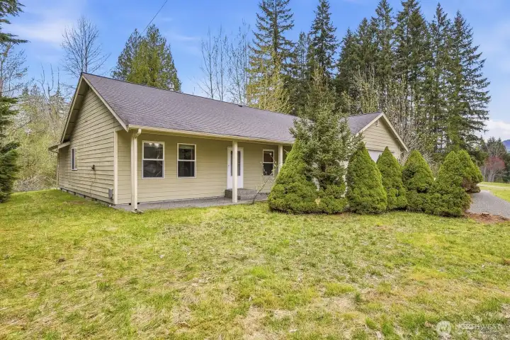 Front of the house with covered patio