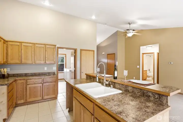 Double sinks and stainless refrigerator