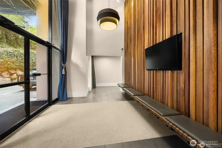 Continental House lobby blends style and security with its elegant mid-century character.