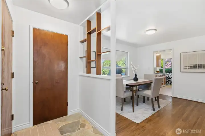 Entry with transitional area. Slate floor.