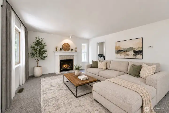 Virtually staged. Relax in the family room with lots of natural light and a cozy gas fireplace. Virtually staged. Relax in the family room with lots of natural light and a cozy gas fireplace.