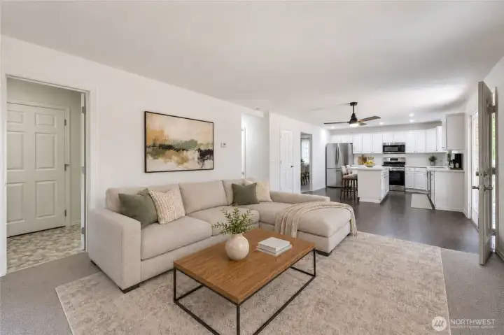 Virtually staged. Great flow from the kitchen to the family room. This home lives very comfortably. Virtually staged. Great flow from the kitchen to the family room. This home lives very comfortably.