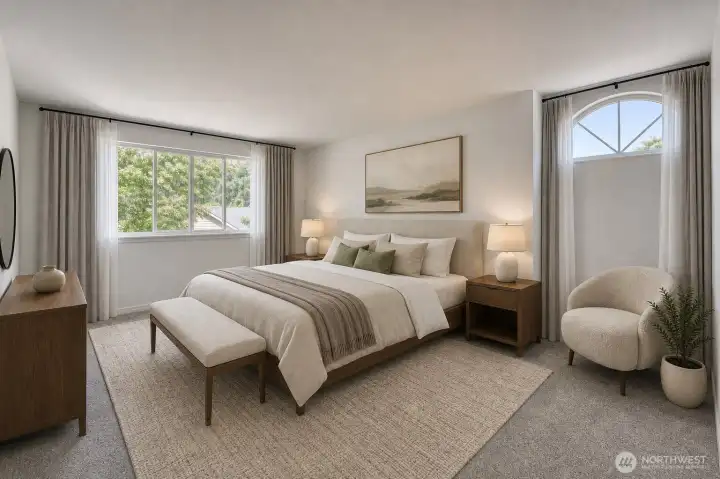 Virtually staged. Primary suite is a spacious, relaxing retreat. With new carpet and paint it is a fresh slate. Virtually staged. Primary suite is a spacious, relaxing retreat. With new carpet and paint it is a fresh slate.