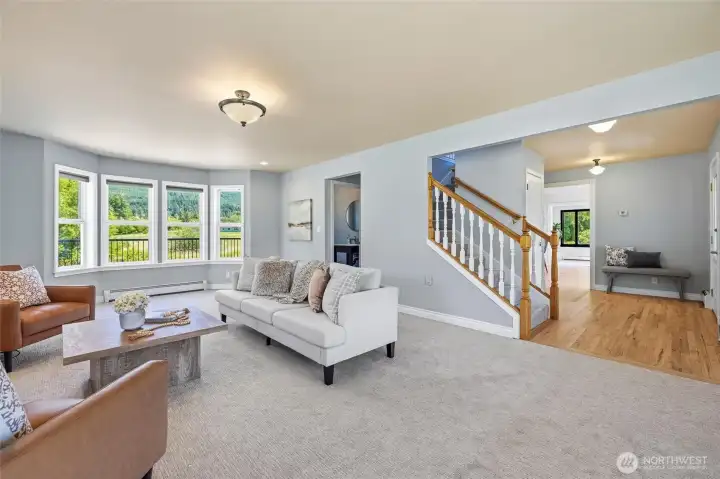 A large living room sits just off the entry A large living room sits just off the entry