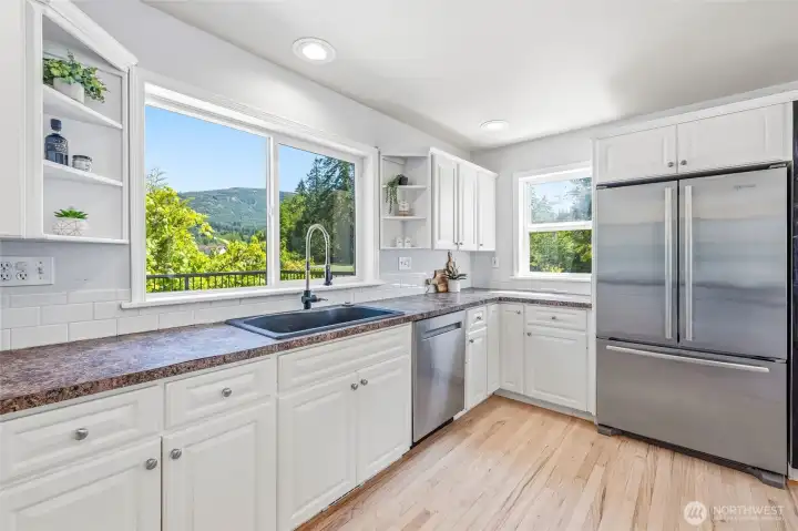 Enjoy cooking while looking out at views of the foothills Enjoy cooking while looking out at views of the foothills