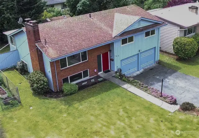 Front Aerial - North exposure, 4 Bedroom, 3 Bath, Large Garage w/shop bench, RV Parking near all the amenities Shoreline has to offer--including Light Rail , Richmond Beach, Shoreline Schools ,