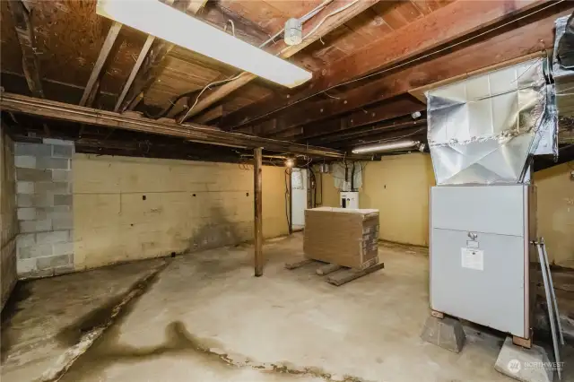 The basement, the oil furnace on the right. The oil tank is above ground.