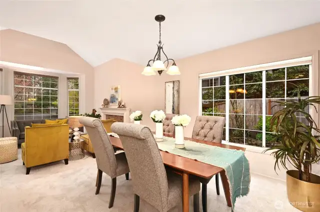 while the dining room creates a circular connection to the kitchen,