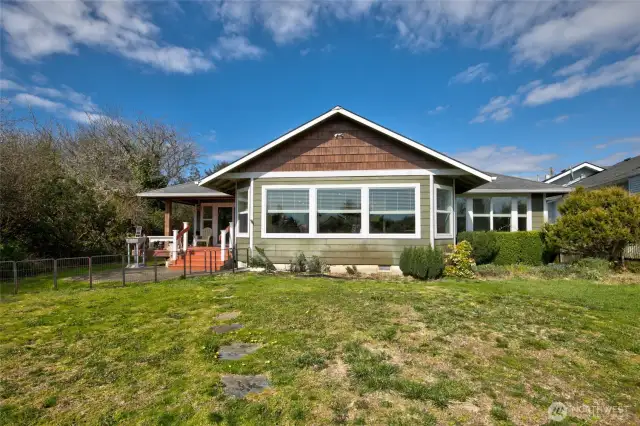 The back yard is quite spacious.