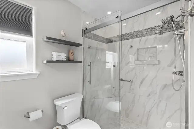 Primary bathroom walk-in shower.