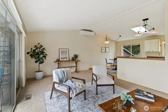 Living room flows into the kitchen