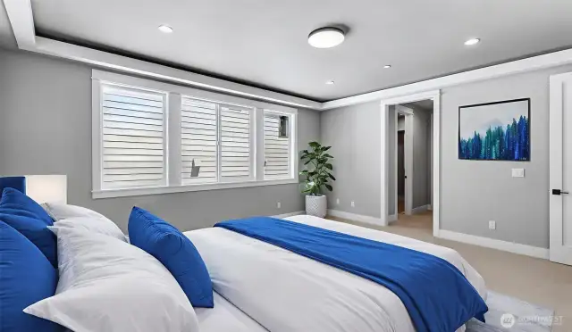 Massive Primary Bedroom, on the Upper Level. Virtually staged.