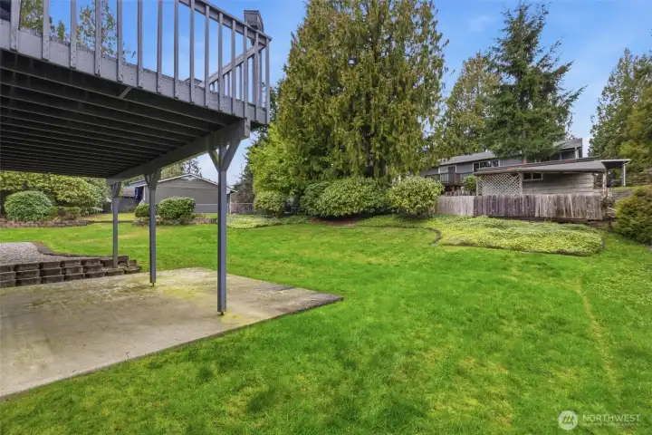 Walk-out patio to lush backyard.