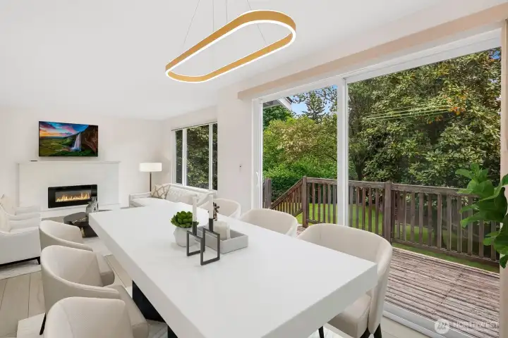 Dining Toward Living Area and Deck - Virtually Staged
