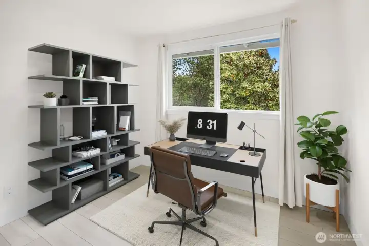 Third Bedroom on Upper Level Looks Out to East-facing Backyard - Virtually Staged