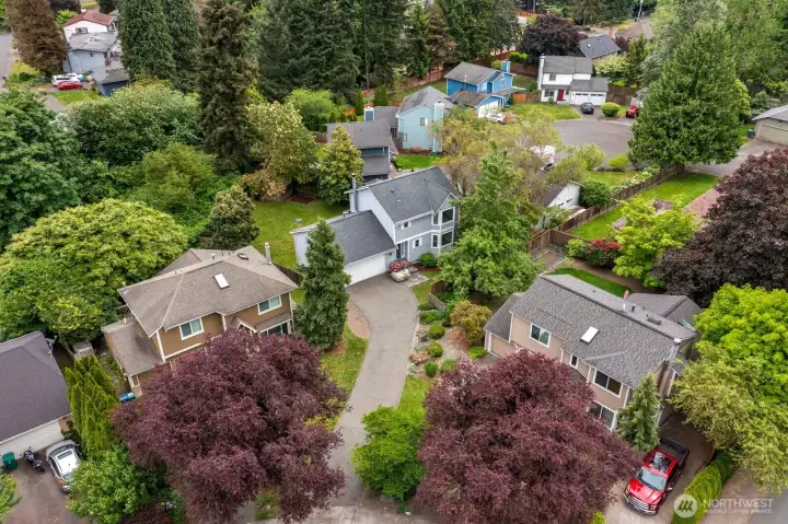Aerial Showing Home Nestled in the Southeast Corner of a Serene Cul-de-sac