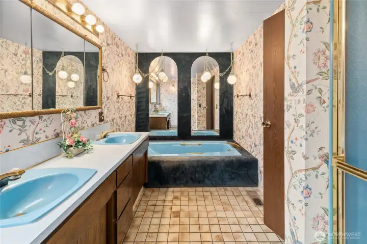 Perfectly preserved and full of personality; this iconic blue bathroom is impossible not to love.  This is a must see in person bathroom.