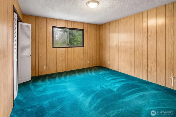 This is bedroom number 2, The Green Room because green carpet is absolutely the best.