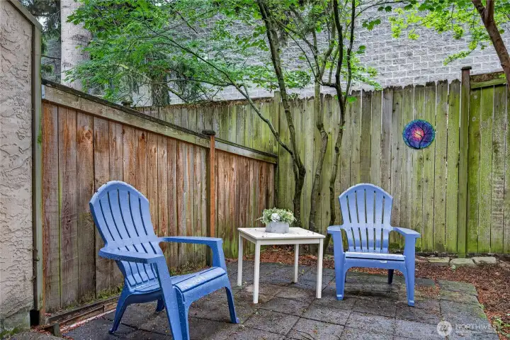 HUGE backyard with sitting area.