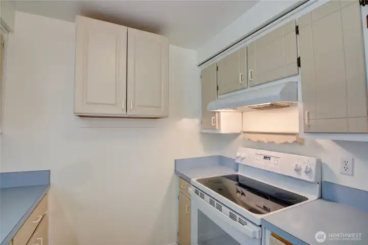 Newer glass top range and fridge. Newer glass top range and fridge.