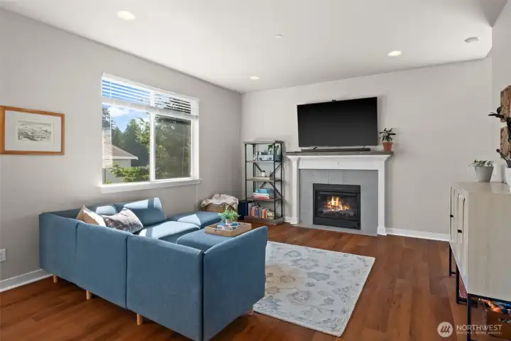 Gas fireplace makes for a cozy place to read a book Gas fireplace makes for a cozy place to read a book