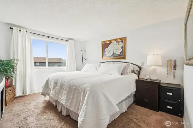 The spacious primary bedroom faces south, allowing for lots of natural light