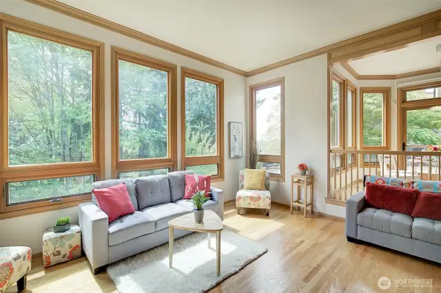 Family room overlooking kitchen area