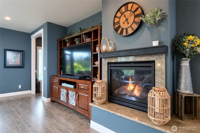 entry area, and cozy gas fireplace