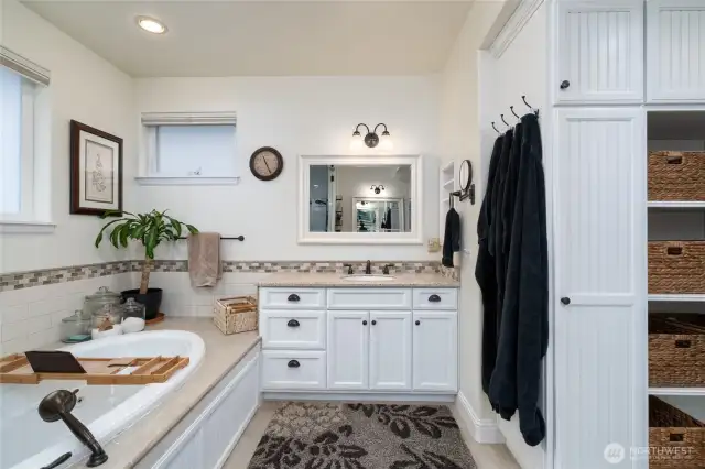 second sink in primary bathroom, lots of storage space