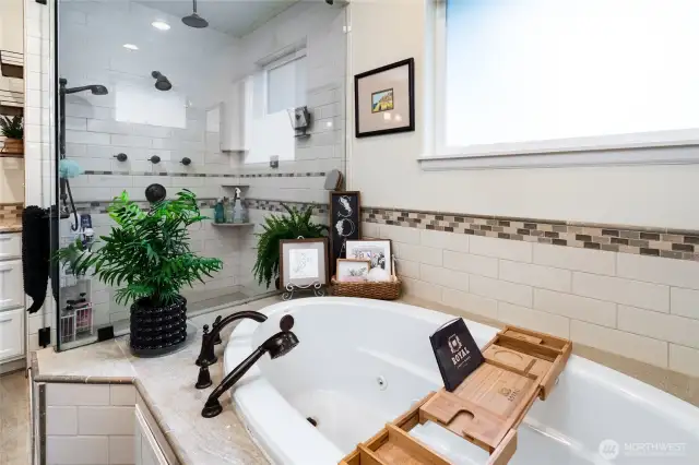 jetted tub and steam shower for relaxation