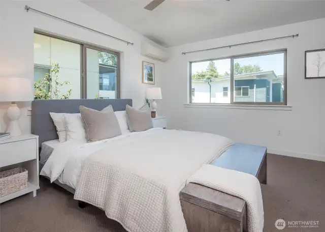 Primary Suite with California Closets, Mini Split w/ Air Conditioning, & WiFi Equipped Ceiling Fan