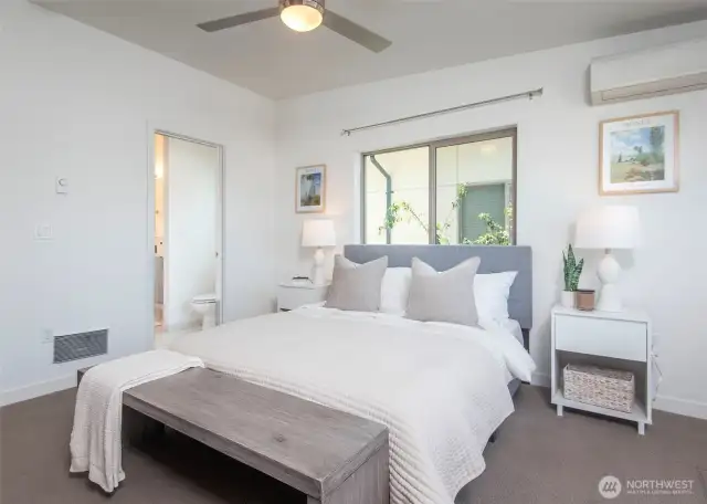 Primary Suite with California Closets, Mini Split w/ Air Conditioning, & WiFi Equipped Ceiling Fan