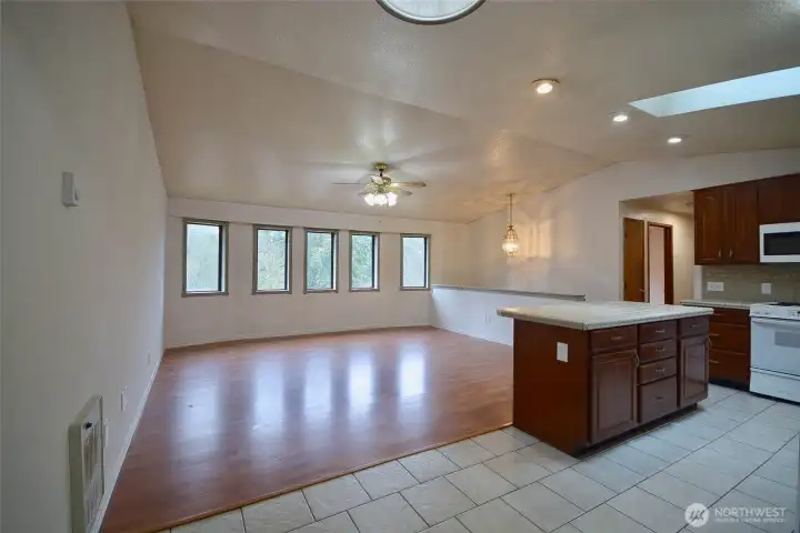 Upper floor has nice open floor plan with lots of windows