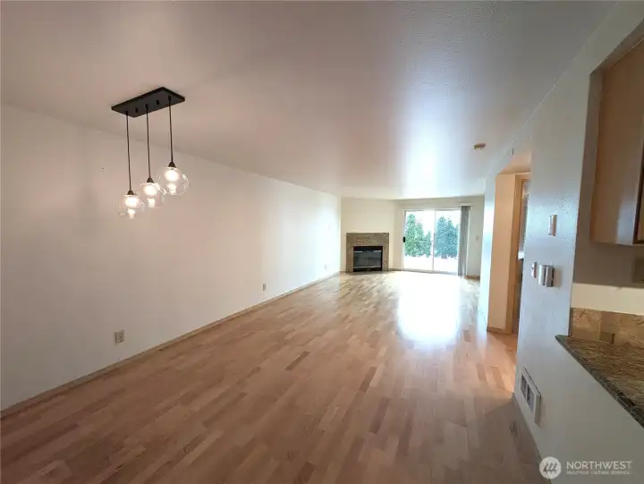 Dining area off kitchen open to the family room.