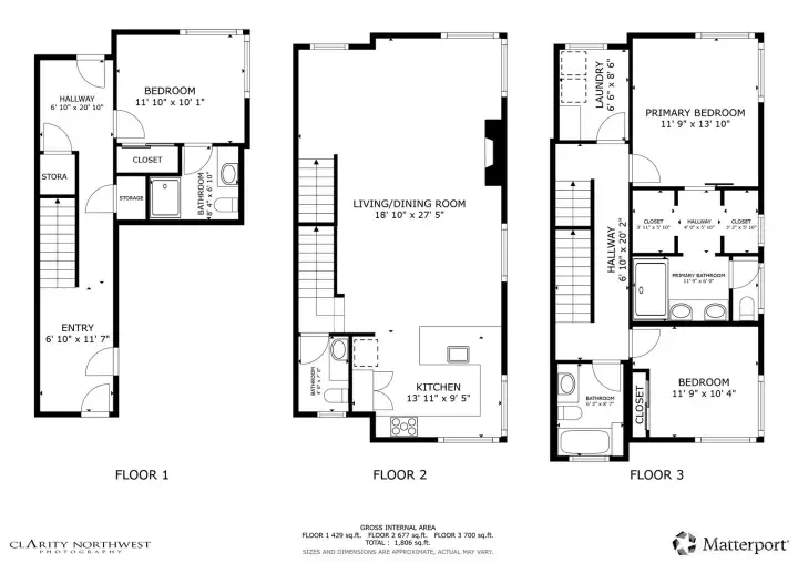 Floor plans of all 3 floors.