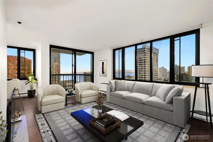 Picture perfect NW views. Furnishings virtually staged.