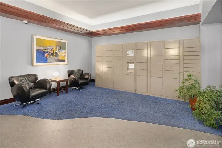 Amazon lockers at lobby entrance.