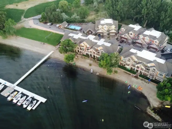 Aerial view of moorage & property